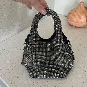 Madison West Silver Rhinestone Bucket/Crossbody Bag One Size